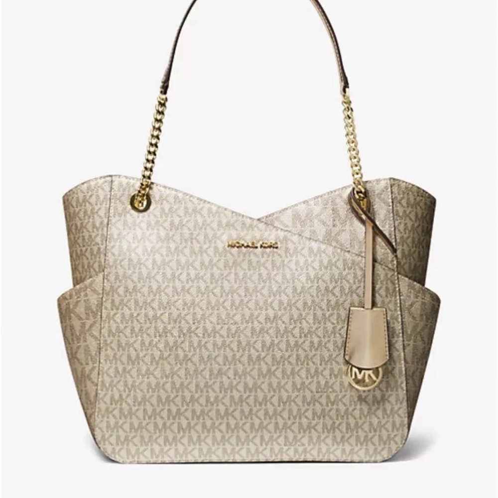 MICHAEL KORS JET SET TRAVEL LARGE CHAIN SHOULDER TOTE BAG MK PALE GOLD